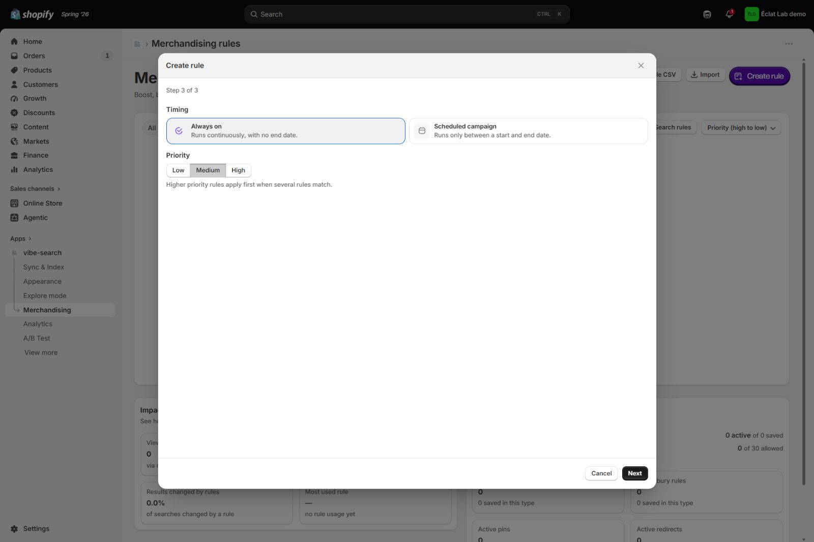 Step 3, choosing timing and priority.